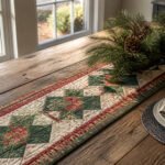 Various Christmas table runners in different fabrics and designs.