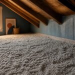 An attic filled with blown-in insulation, showing improved energy efficiency.