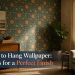 Room with freshly hung wallpaper and bright decor.
